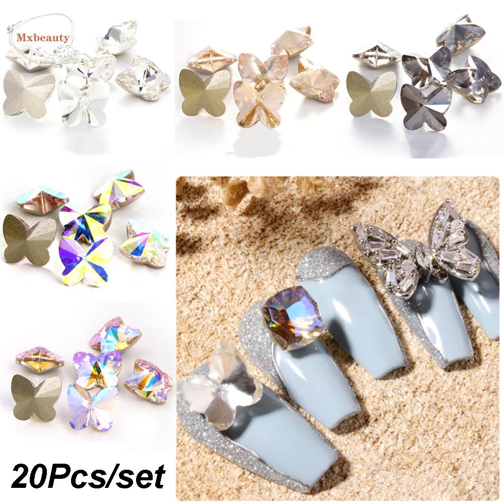 Mxbeauty Berlian Imitasi Kuku Kupu-Kupu 20Pcs DIY K9 Aksesoris Manikur Kaca