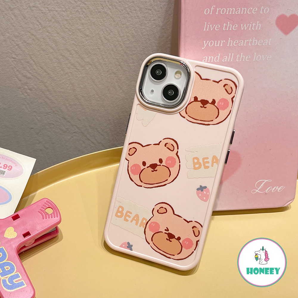 IPHONE Casing Belakang Biskuit Beruang Pink Lucu Kompatibel Untuk Iphone14 Pro Max13 12/12 Pro 11 Pro Max7 8Plus Xs Xr Shockproof Soft Phone Cover