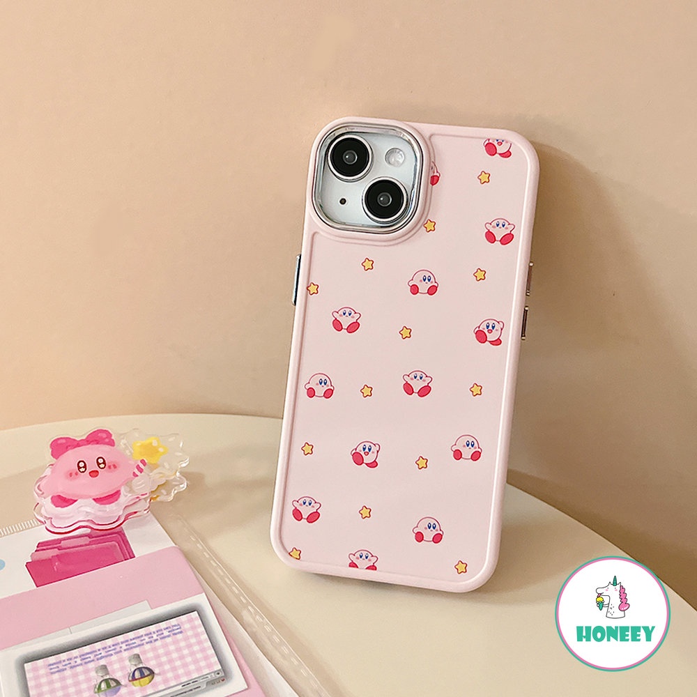 IPHONE Casing Belakang Ponsel Kirby Fashion Kartun Untuk Iphone14 13 11 12 Pro Max 11 promax Xr Xs 7 8Plus Pink Full Layar Bintang Anti-Shock Phone Cover