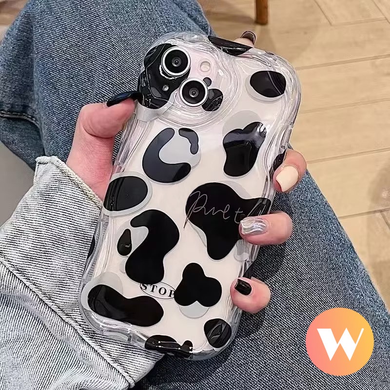 Untuk Realme 9i 6i C55 C15 C17 C25Y C20 C25 C30 C12 5s 5i 7i 5 C35 C31 C33 C25s C21 C21Y C3 C11 Simple Hitam Putih Motif Leopard Ekspresi Lucu 3D Tepi Bergelombang Melengkung Soft Cover