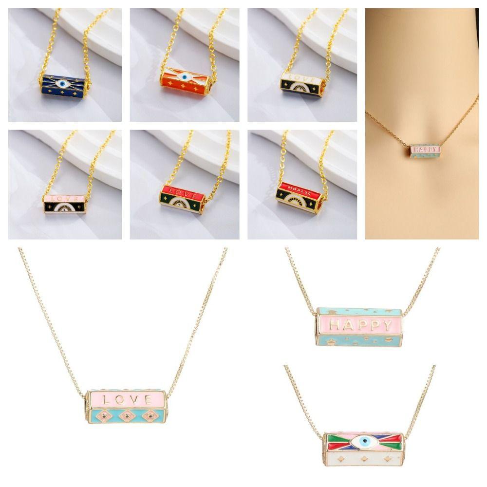Mxbeauty Aksesoris Perhiasan Wanita Kreatif Minoritas Huruf Geometris Square Choker Enamel Tembaga Setan Mata Kalung