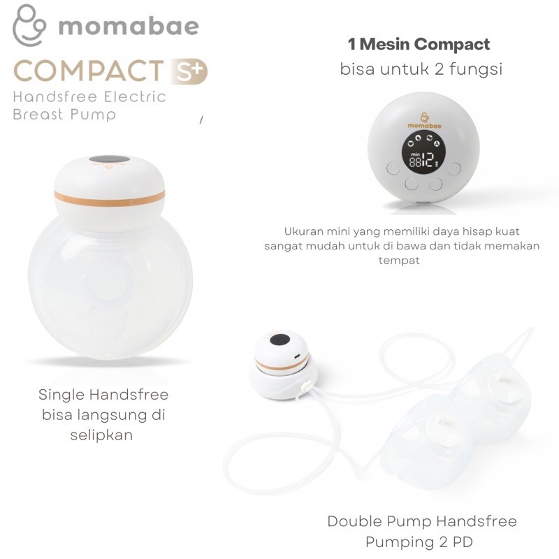 MOMABAE – COMPACT S+  – 2 IN 1 Handsfree Breast Pump / Pompa ASI Elektrik / Breast Pump Electric / Pumping ASI Elektrik Portable