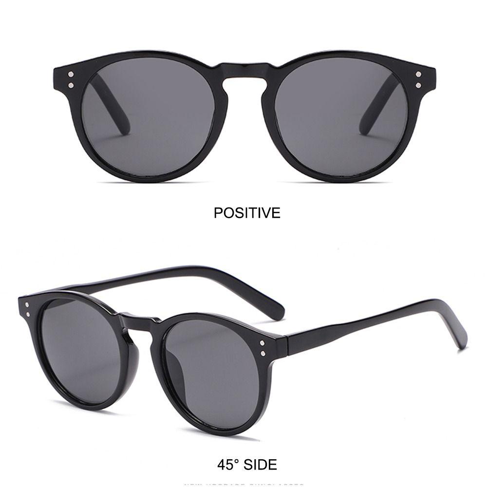 R-flower Sunglasses Trendy Bingkai Bulat Frame Kecil Nuansa Retro Hitam Untuk Unisex