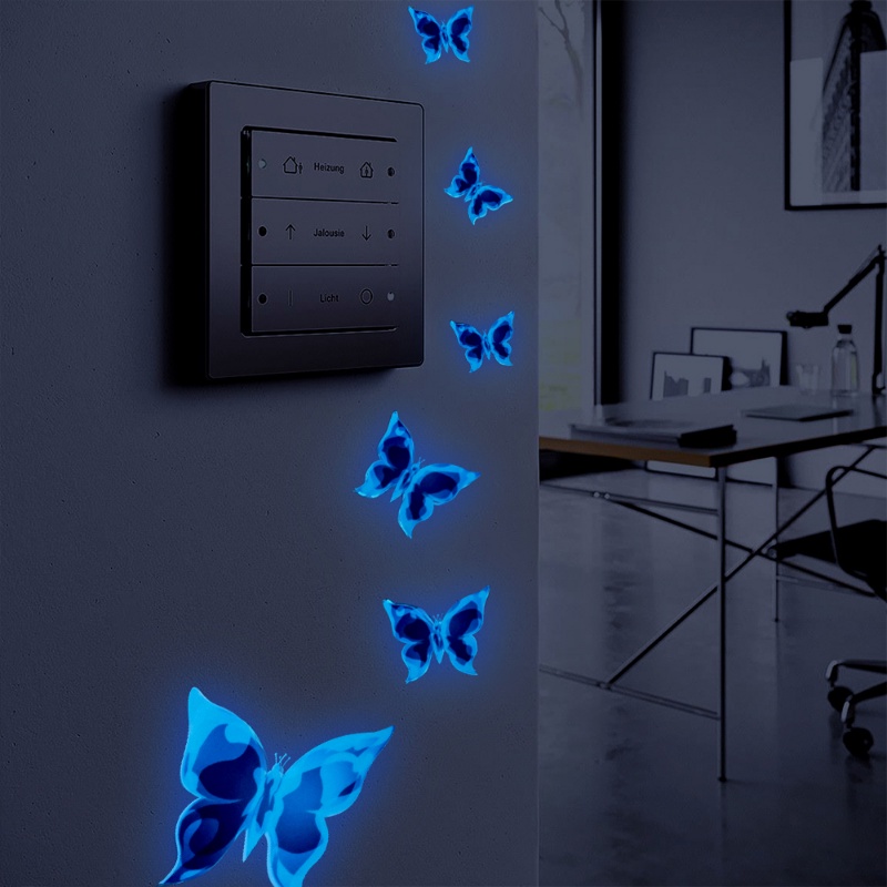 1lembar Biru Bercahaya Desain Kupu-Kupu Decal Art Stiker Dinding Kamar Kupu-Kupu DIY Dinding Self-adhesive Stiker Dekorasi Rumah