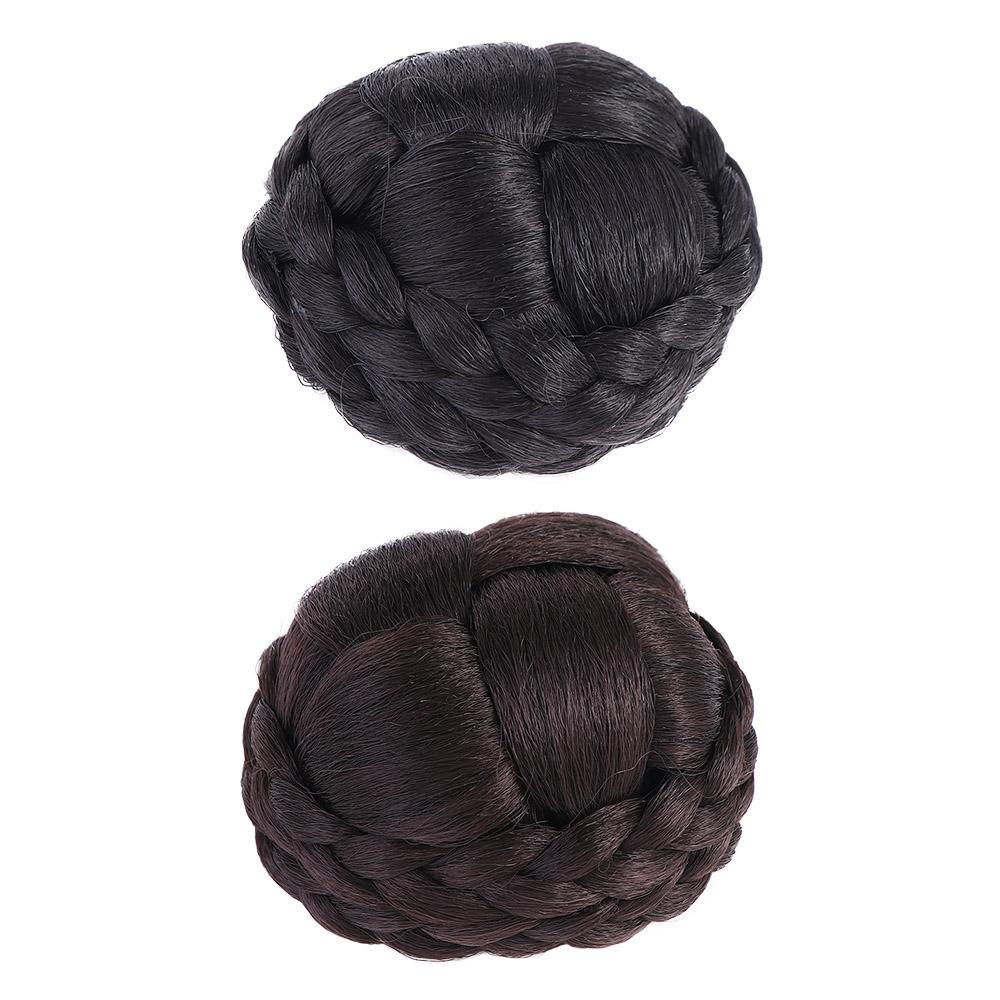 Nickolas1 Braided Hair Bun Wedding Party Rambut Palsu Scrunchies Chignon Wig Rambut Potongan Bungkus