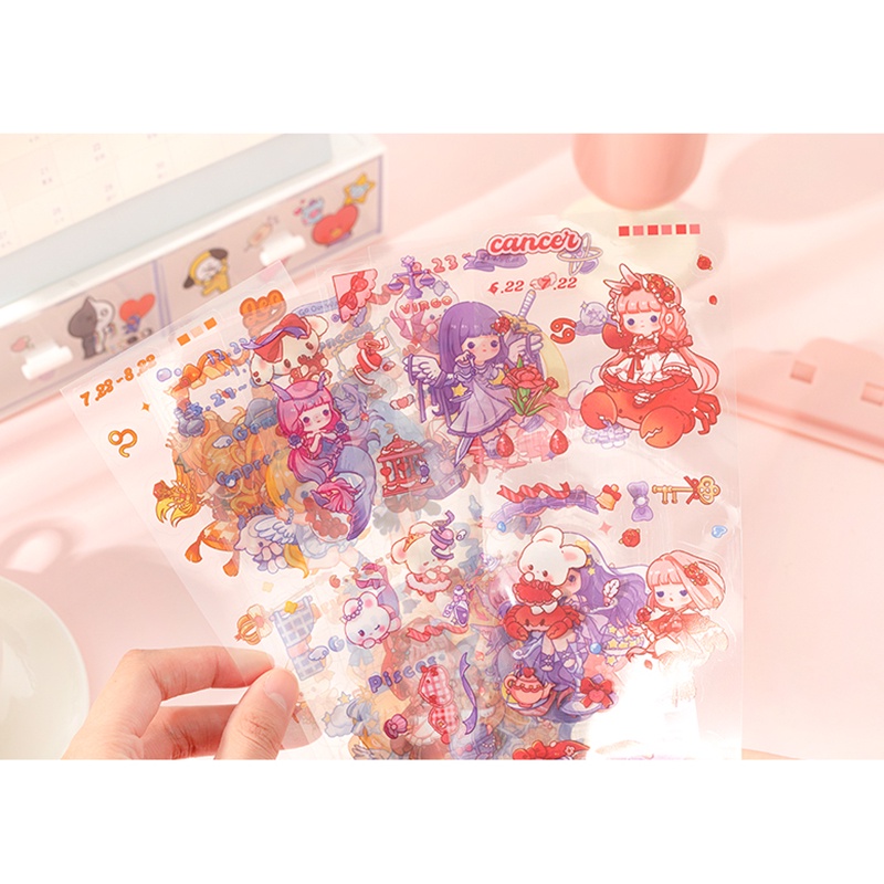 20lembar Kartun Lucu Dua Belas Seri Konstelasi Strip Panjang Stiker Pack Anak Scrapbook Deco Stiker