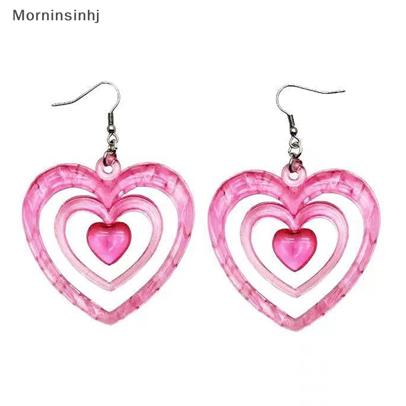 Mornin 1pasang Y2K Anting Pink Hollowout Anting Hati Anting Cinta Aesthetic Lucu id