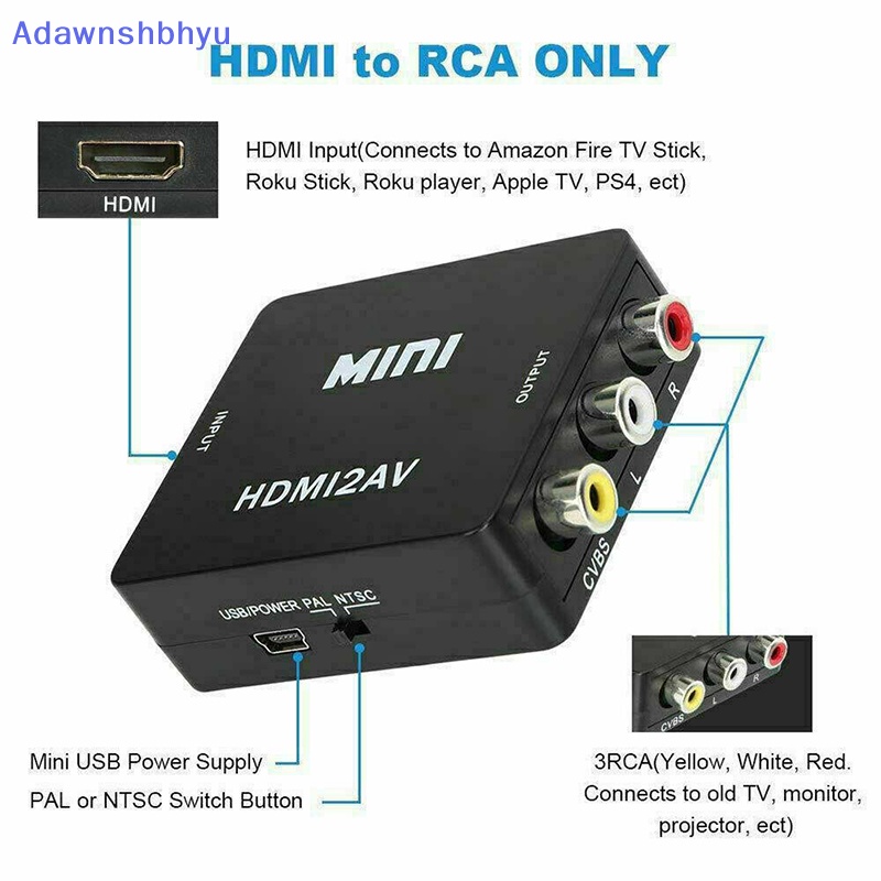 Adhyu Kabel Converter Adapter HDMI To RCA AV CVBS 3RCA 1080P Composite Video Audio ID