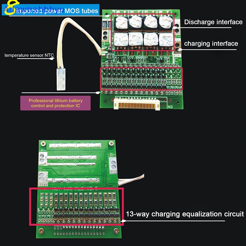 Adhyu 13S 48V 50A 18650paket Li-ion Lithium BMS Perlindungan Papan PCB Equalizer ID