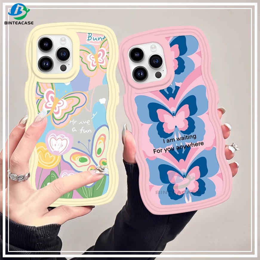 IPHONE Iphone 14 13 12 11 Pro Max14 Plus X XR XS Max 6 6S 7 8 Plus Se2020Warna Warni Kupu Gelombang Tepi TPU Phone Case Binteacase