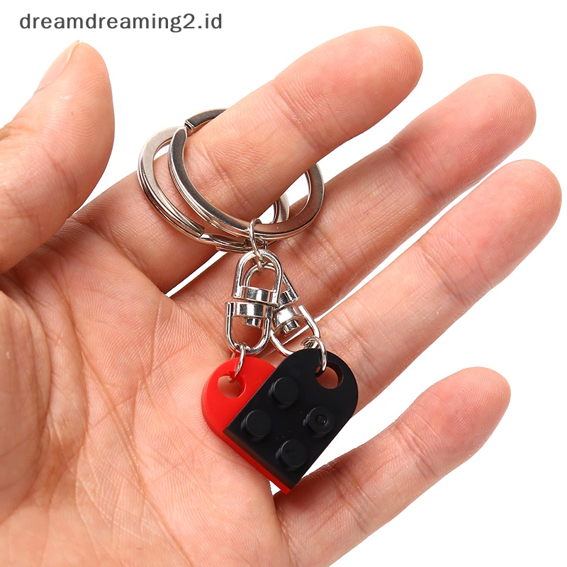 (drea) 2pcs Gantungan Kunci Bata Cinta Hati Untuk Pasangan Persahabatan Hadiah Perhiasan Ulang Tahun //