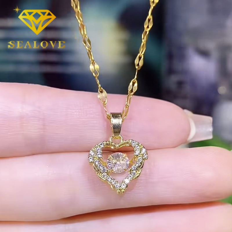 Kalung Titanium Wanita Hati Berlian Emas 18K Anti Karat Aesthetic Mewah Korea Fashion Aksesoris Perhiasan