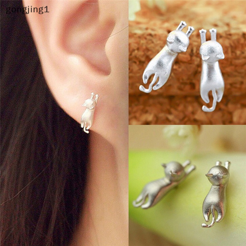 Ggg Fashion Halus Mungil Lucu Kucing Anting Chic Perak Disepuh Kitty Stud Earrings ID