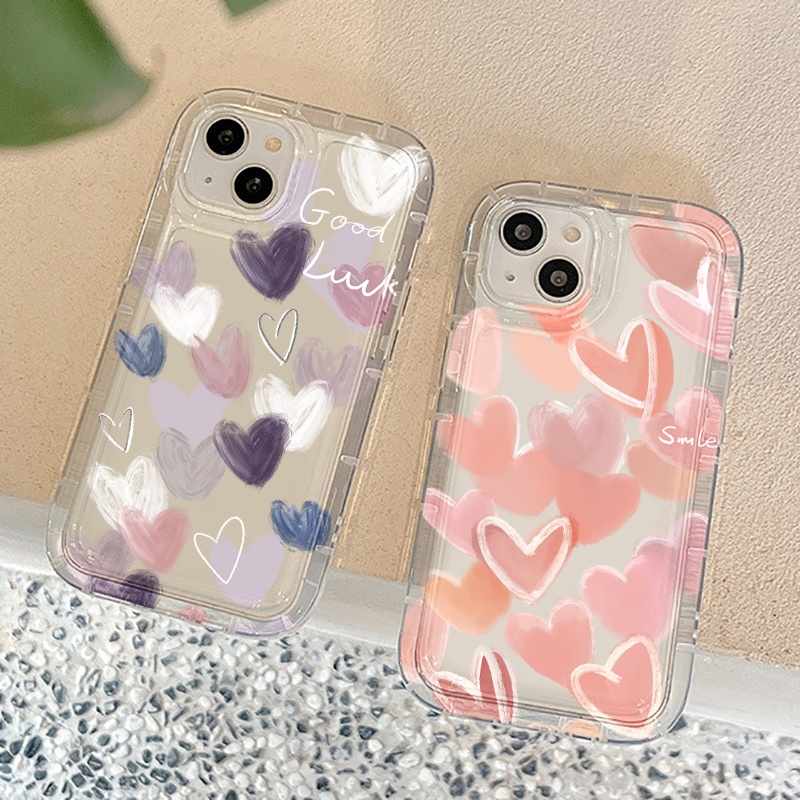 IPHONE Casing Ponsel Hati Pink Ungu Kompatibel Untuk Iphone7Plus8Plus6Plus11 14 13 12 Pro MAX XR X XS MAX SE Airbag Shockproof Cover