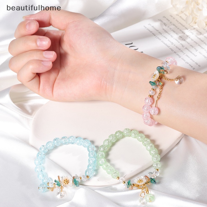 {beautifulhome} Gelang Bohemian Manik-Manik Kristal Warna-Warni Gelang Buatan Tangan Tali Elastis Perhiasan Wanita.