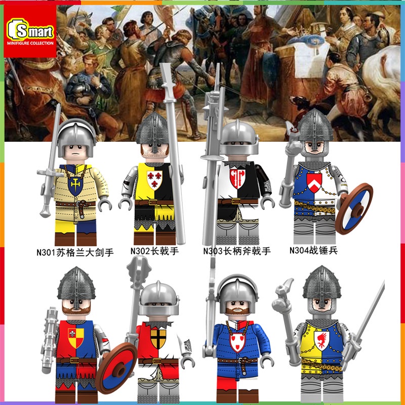 Medieval Wars of The Roses Soldiers Mini Action Figure Scottish Greatswordsman Warhammer Minifigur Koleksi