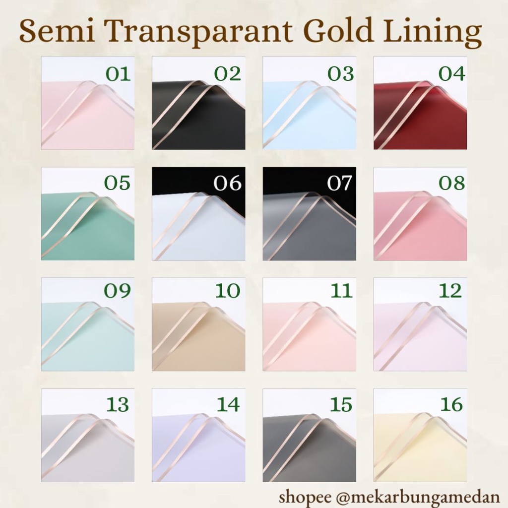 

K 6-Kertas Bunga Cellophane Semi Transparant Gold Lining Flower Wrapping Korean Style Waterproof Buket Bunga