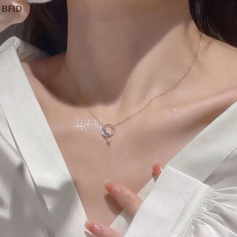 [BFID] Kalung Liontin Bulan Berongga Fashion Korea Rantai Warna Silver Untuk Wanita Pernikahan Perhiasan Aesthetic [ID]