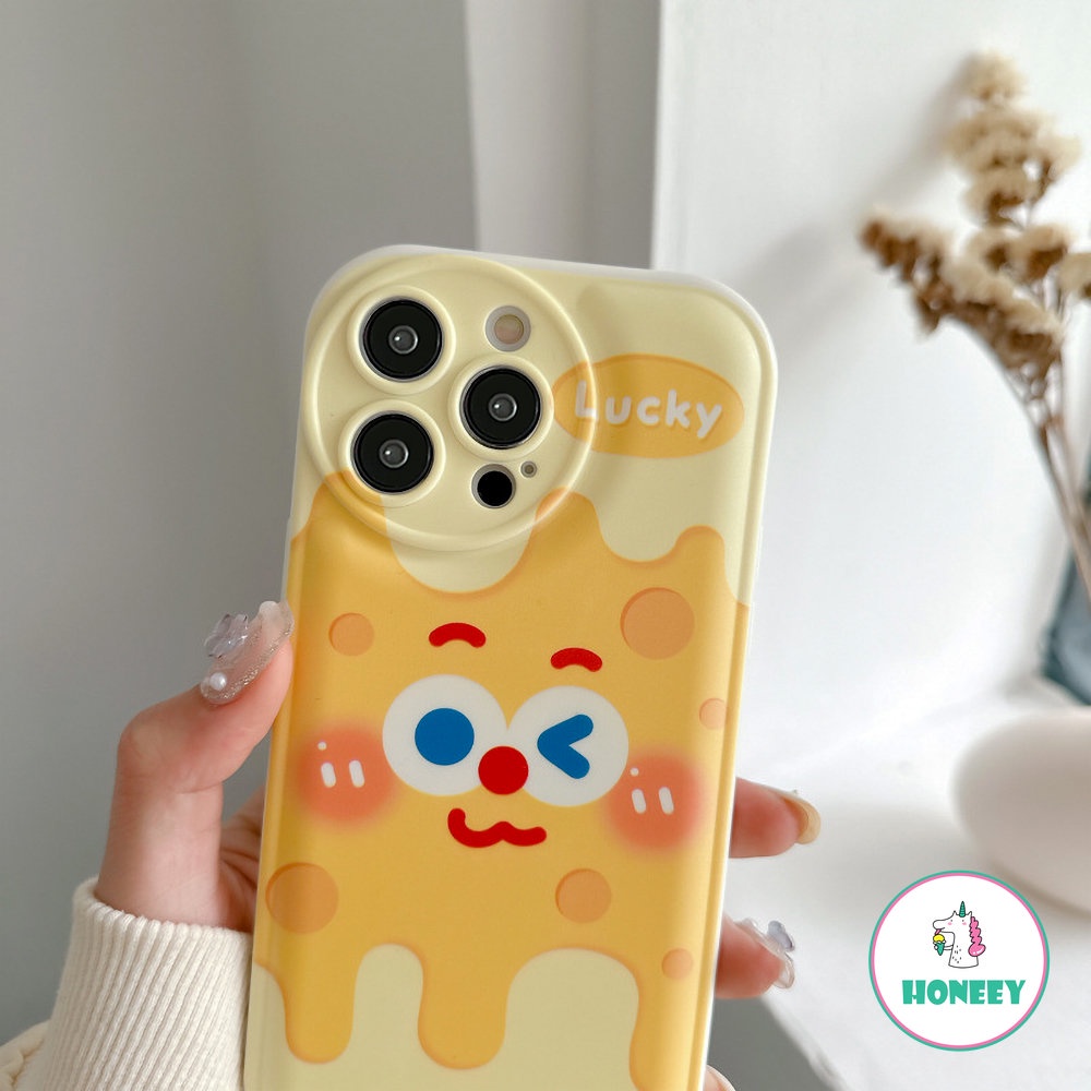 IPHONE Lovely Kartun Keju Emoji Airbag Ponsel Case Kompatibel Untuk Iphone11 Pro Max 14promax Case Iphone13 12 Pro Max Lembut TPU Shockproof Ponsel Cover