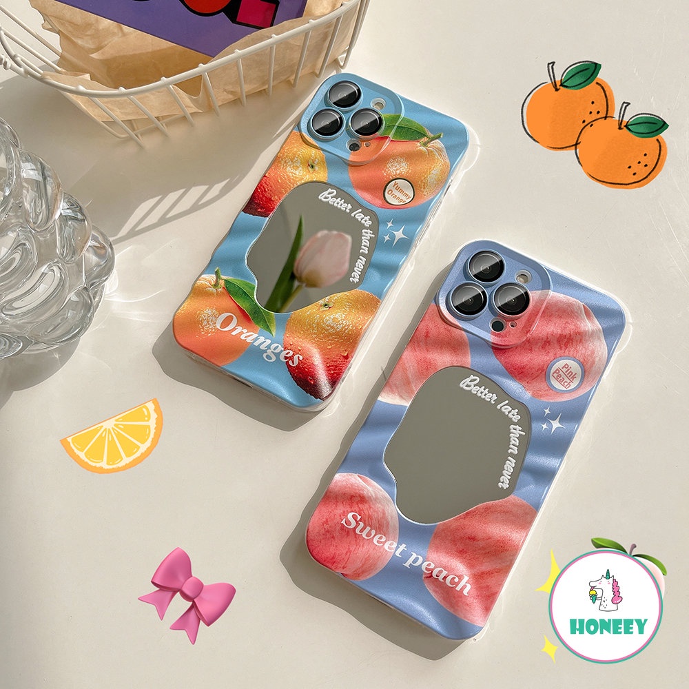 IPHONE Fashion Musim Panas Orange Peach Buah Ponsel Case Kompatibel Untuk Iphone14 Pro Max13 12 Pro Max Case Iphone11 Cermin Rias Tidak Teratur Anti-Shock Cover