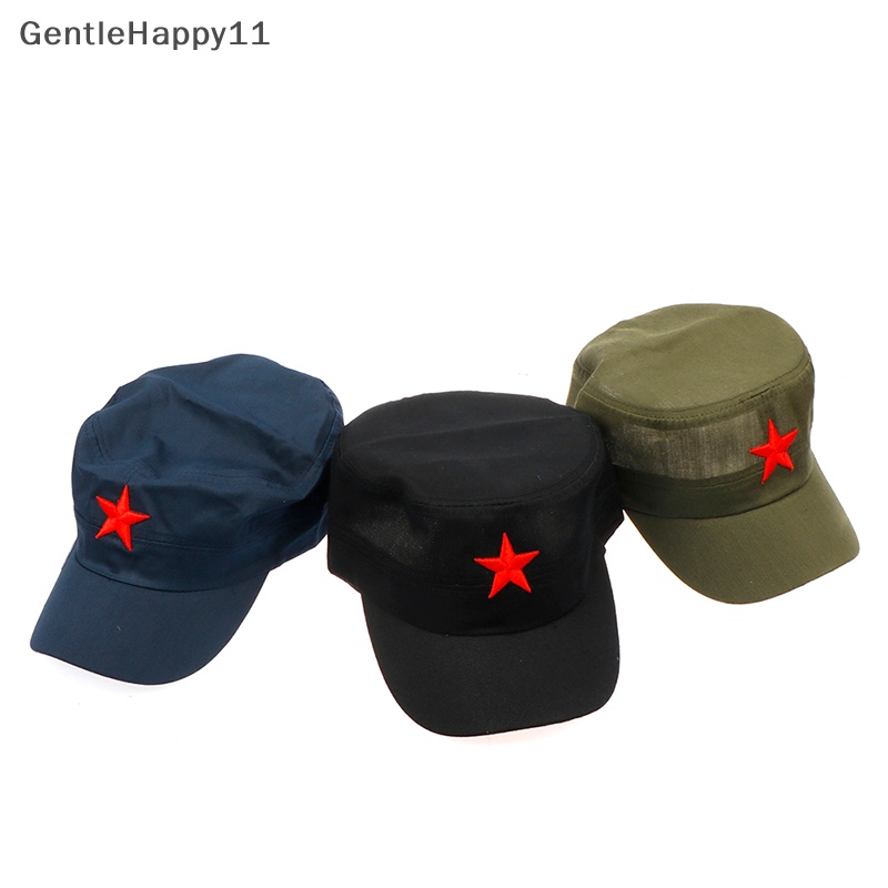 Gentlehappy 1Pcs Fashion Kain Katun Adjustable Kasual Topi Datar Bintang Merah Unisex id