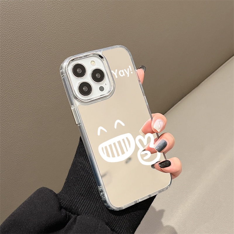 IPHONE Kartun Yay Emoji Mirror Phone Case Kompatibel Untuk Iphone11 12 13 14 12Pro 13Pro 14Pro Pro Max XR X XS Max Electroplating Tombol Perlindungan Mirror Cover