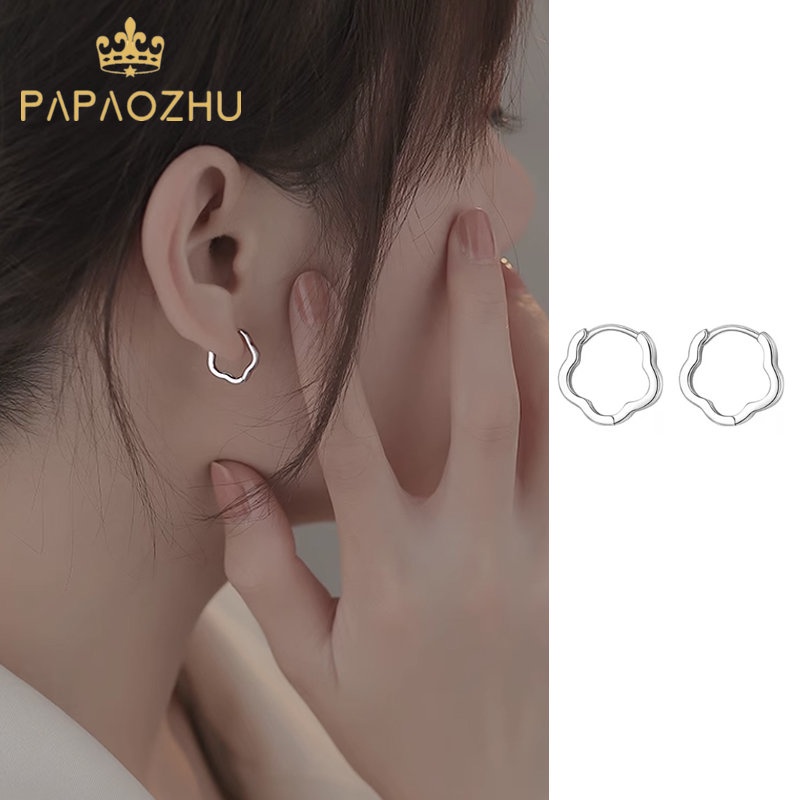 Papaozhu Korea s925 Perak Kecil Bunga Hoop Anting-Anting Untuk Wanita Perempuan Hypoallergenic Berongga Bunga Bulat Anting-Anting Pakaian Sehari-Hari Telinga Perhiasan