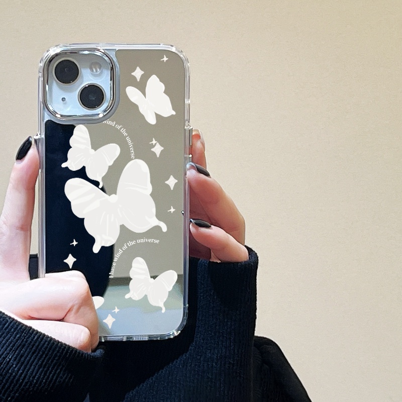 IPHONE Fantasy Casing Ponsel Cermin Kupu-Kupu Kompatibel Untuk Iphone11 12 13 14 12Pro 13Pro 14Pro Pro Max XR X XS Max Electroplating Tombol Perlindungan Mirror Cover