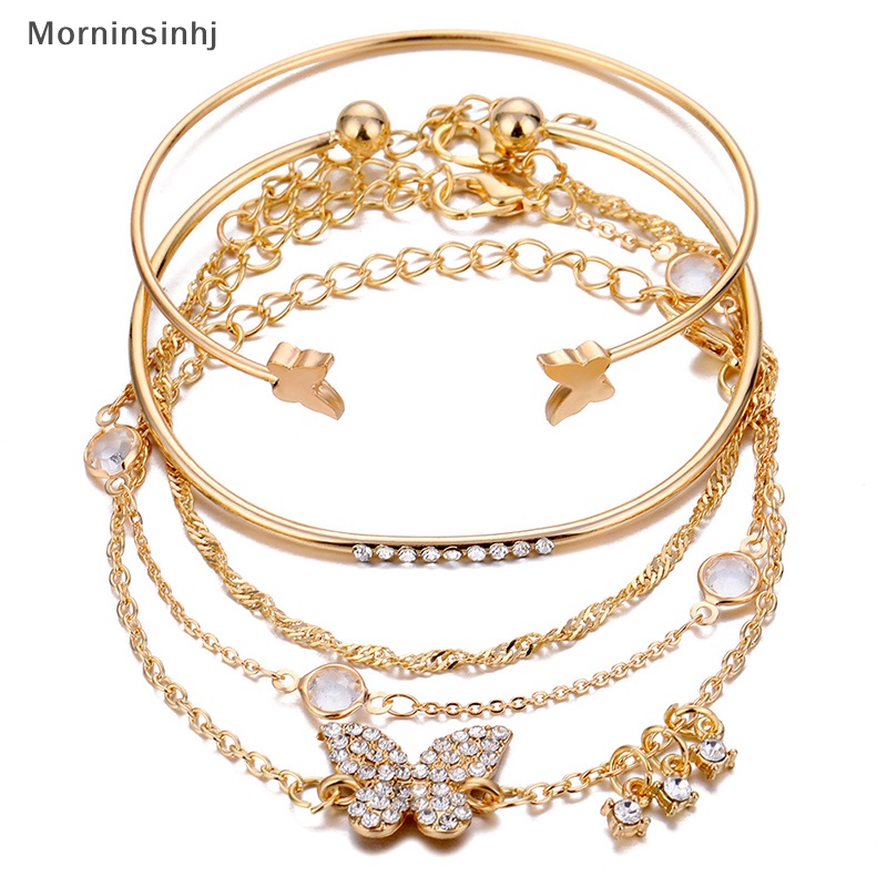 Mornin 5PC New Bohemian Elegance Open Bracelets Berlian Imitasi Kupu-Kupu Gelang Gadis Hadiah id