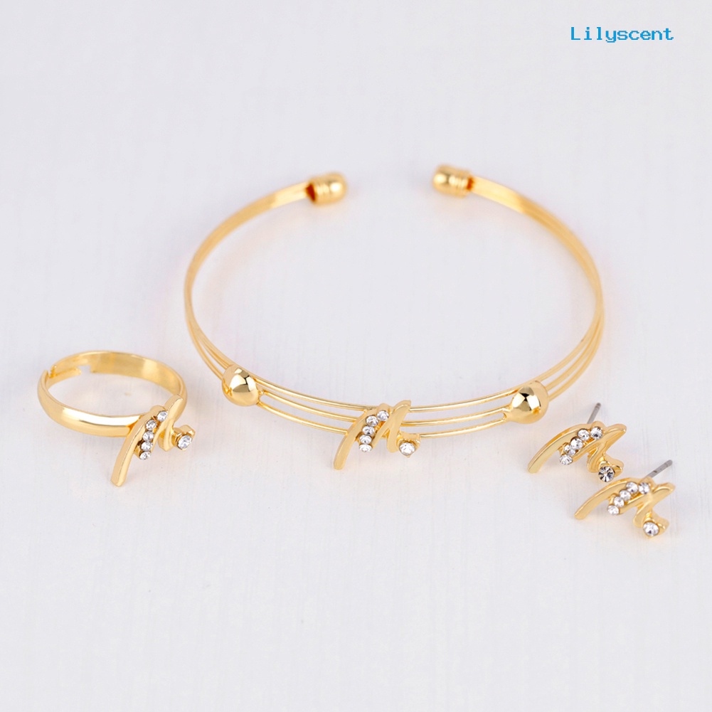 [LS]KC Berlian Imitasi Lapis Emas Hati M Huruf Liontin Kalung Cincin Bangle Anting