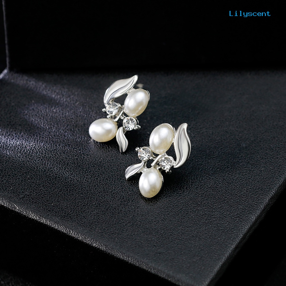 [LS]Fashion Berlian Imitasi Mutiara Imitasi Kalung Anting Wanita Pengantin Pernikahan Perhiasan Set