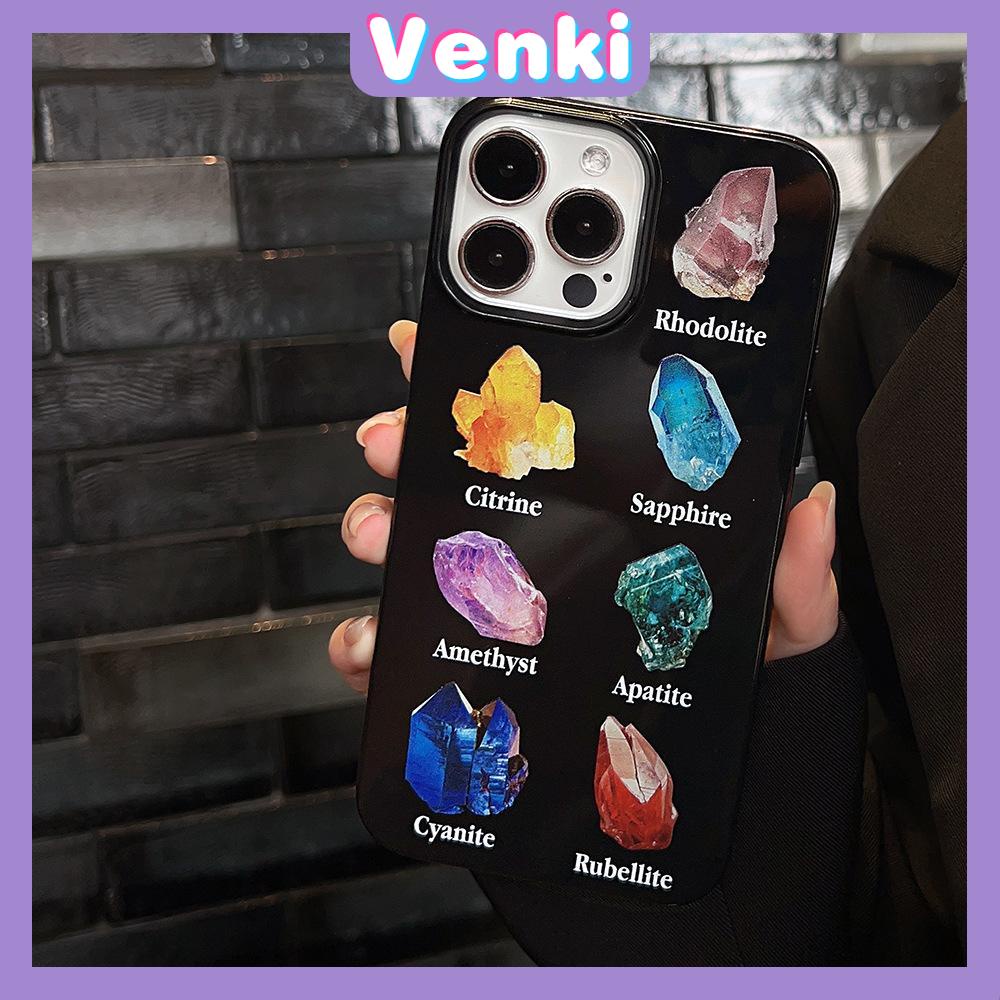 VENKI - Untuk iPhone 11 iPhone Case Hitam Glossy TPU Soft Shell Tahan Guncangan Perlindungan Kamera Permata Sederhana Kristal Kompatibel dengan iPhone 14 13 Pro max 12 Pro Max xr xs max 7 8Plus