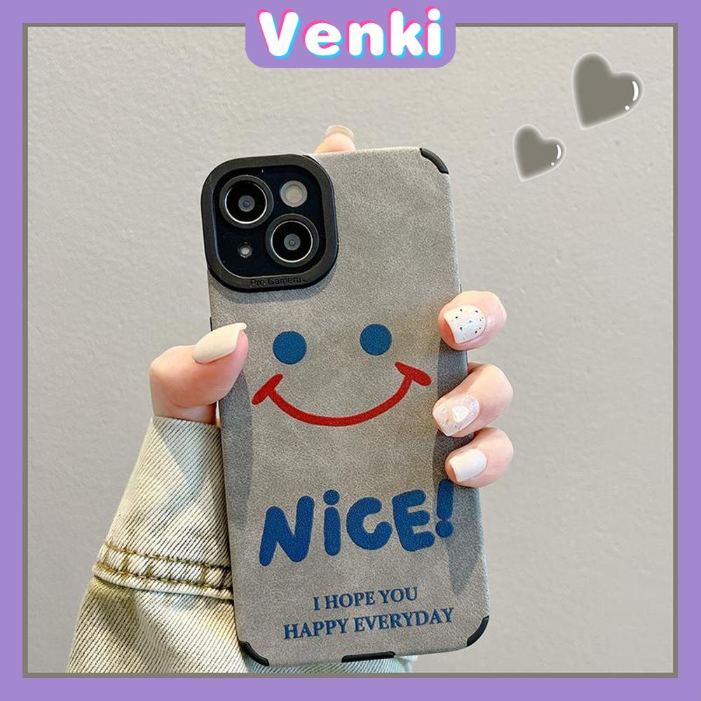 VENKI - Untuk iPhone 11 Case Leather Pupil Suede Case Soft Shockproof Phone Case Camera Protection Gray Simple Smile Kompatibel dengan iPhone 14 13 Pro max 12 Pro max xr xs 7Plus 8Plus