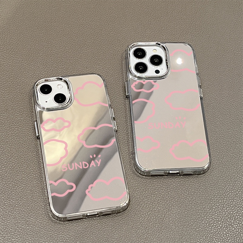 IPHONE Sunday Cloud Mirror Phone Case Kompatibel Untuk Iphone11 12 13 14 12Pro 13Pro 14Pro Pro Max XR X XS Max Electroplating Tombol Perlindungan Mirror Cover