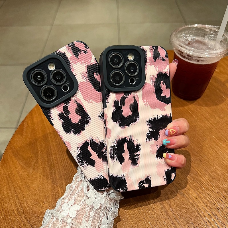 IPHONE Untuk Iphone14 13 12 11 Pro Max X XR XS Max7 8 Plus Pink Hitam Motif leopard Tekstur Vertikal Pelindung Kulit Soft case