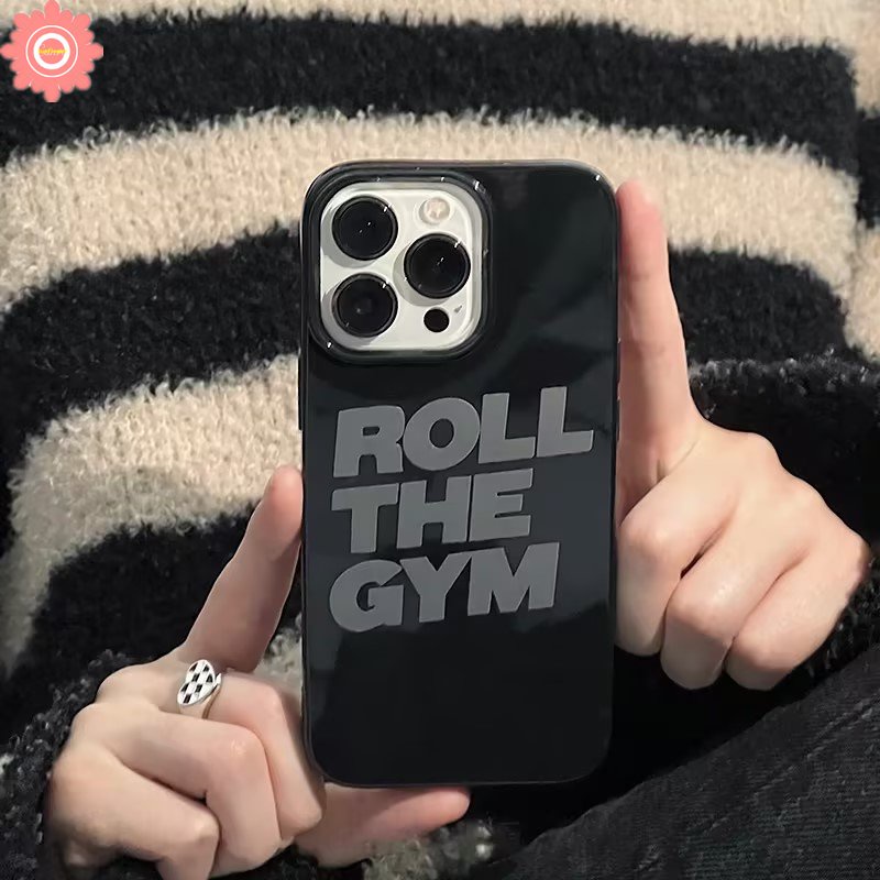 IPHONE Kreatif Roll The Gym Glossy Lembut TPU Ponsel Cover Hitam Kompatibel Untuk Iphone11 13 Pro Max7 8 Plus XR X XS Max14 12 Pro Max SE 2020 Keren Alfabet Inggris Halus Shockproof Case