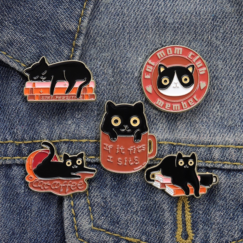 2-7pcs/set Hitam Lucu Kucing Enamel Bros Lucu Tanaman Kucing Enamel Pin Ransel Lencana Hadiah Untuk Teman