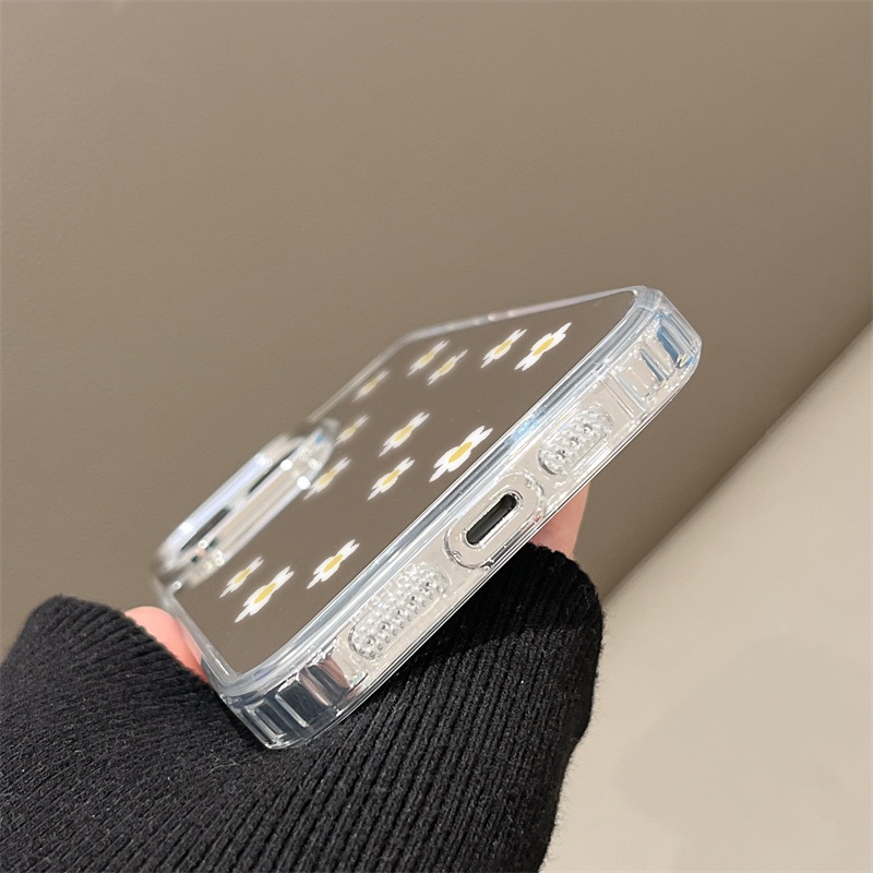 IPHONE Casing Ponsel Cermin Daisy Kecil Kompatibel Untuk Iphone11 12 13 14 12Pro 13Pro 14Pro Pro Max XR X XS Max Electroplating Tombol Perlindungan Mirror Cover