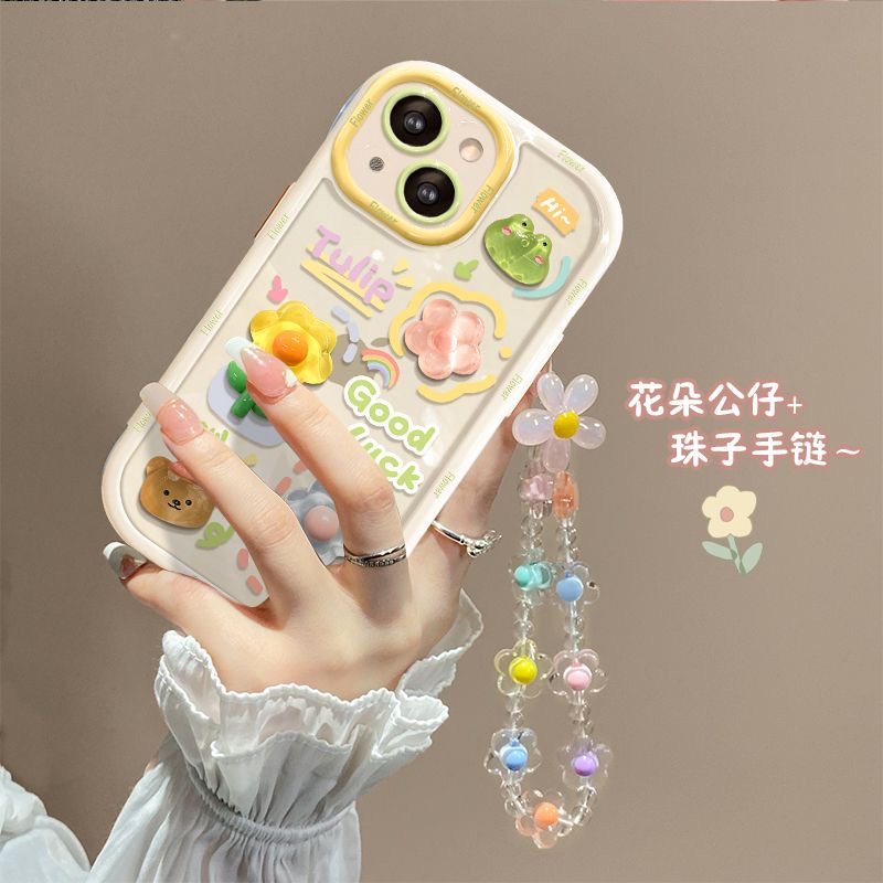 Stereoscopic Doll Puff Crystal Flower Frog Silicone SoftCase IPhone XR XS Max 11 12 13 14 Pro Max 14 Plus Girl Woman's Fashion Pretty Cute Phone Case