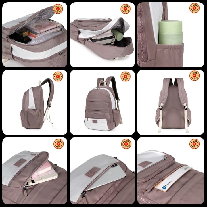 Tas GUDIKA 2tone 308 - Tas Ransel Laptop Wanita Kekinian Import Original Bahan Nylon Waterproof Anti Air Premium Korea Terbaru bisa muat banyak barang dan banyak slot