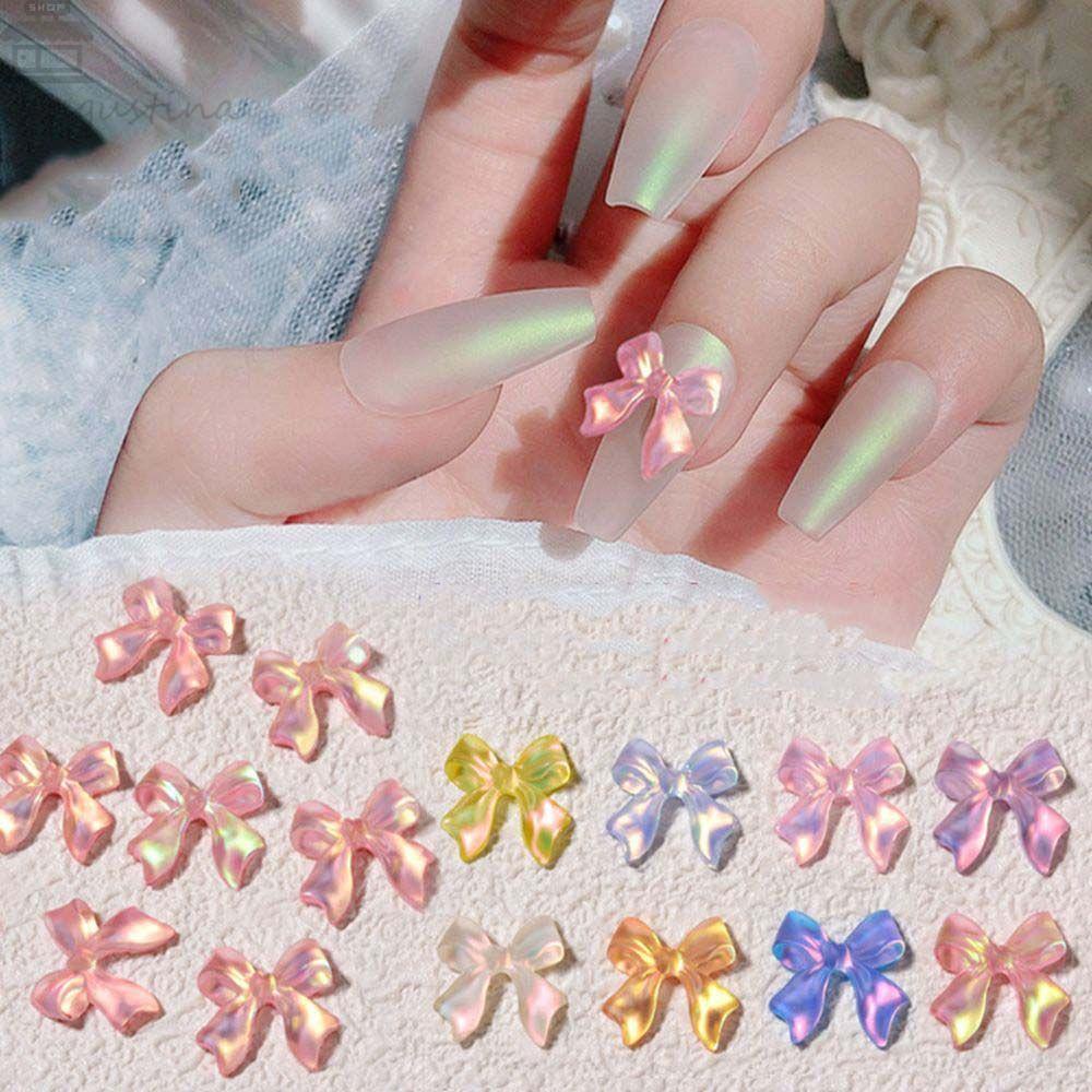 AUGUSTINA Agustin 3D Perhiasan Nail Art Lucu Warna-Warni Resin Nail Art Charms Sparkly Frosted Ikatan Simpul Nail Rinestones