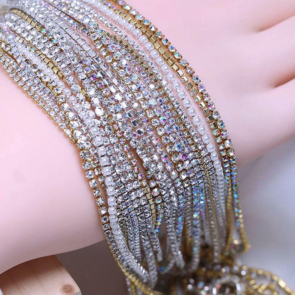 AUGUSTINA Agustina Rantai Nail Art Warna-Warni Fashion Nail Art Dekorasi Perhiasan Logam AB Kristal Kuku Berlian Imitasi Rantai