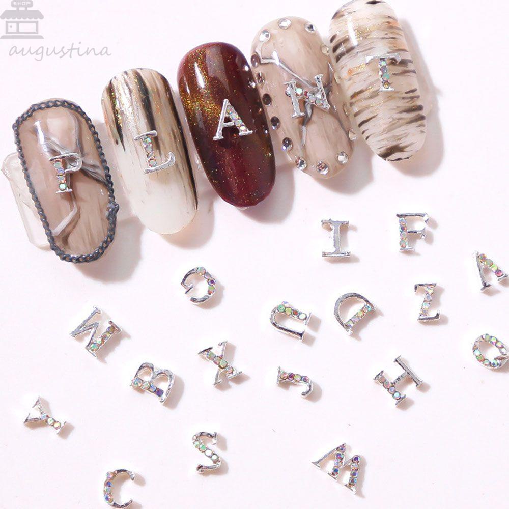 AUGUSTINA Agustina 26huruf Dekorasi Nail Art Flash Alphabet Mewah A-Z Huruf Inggris Perhiasan Kuku DIY