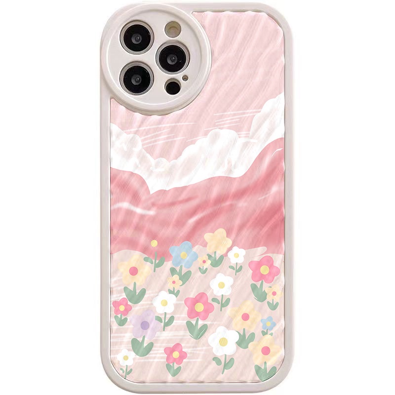 IPHONE Casing Ponsel Riak Air Bunga Langit Pink Kompatibel Untuk Iphone11 13 12 14 Pro Max14 Plus XR X XS MAX 7Plus 8Plus 7 8 SE 2020 2022 Sarung Tahan Guncangan