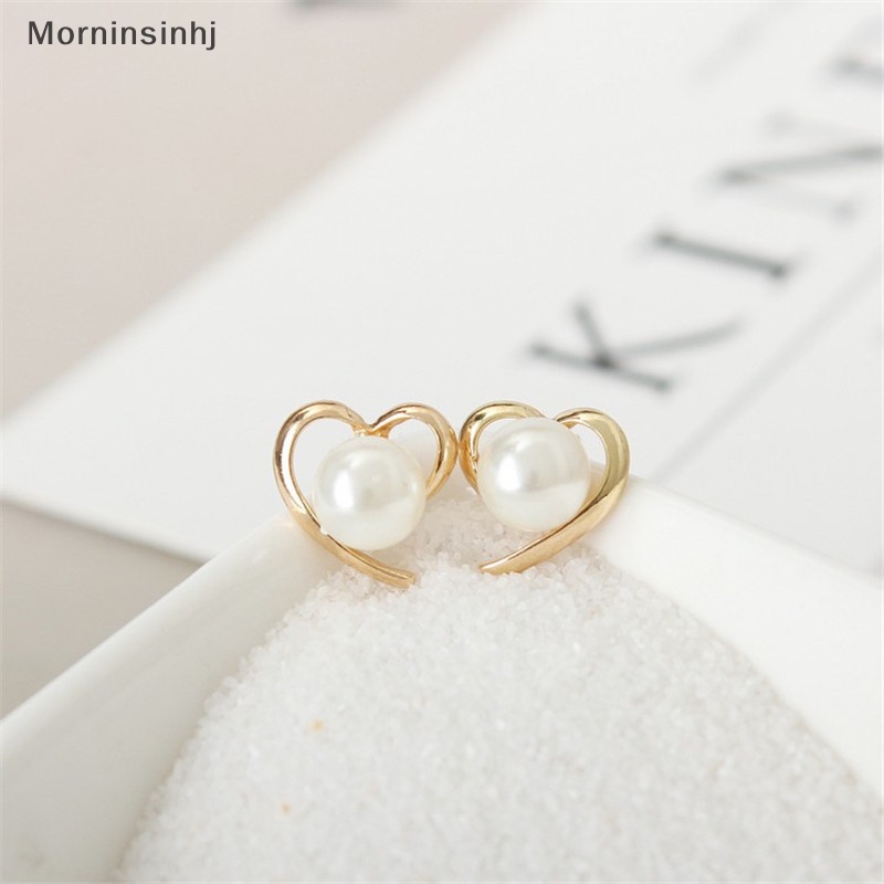 Mornin Anting Mutiara Imitasi Untuk Wanita Warna Emas Hati Stud Earrings Hadiah Natal Desain Tidak Teratur Anting Biasa id