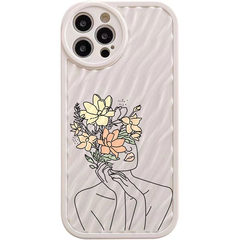 IPHONE Art Flower Girl Water Ripple Phone Case Kompatibel Untuk Iphone11 13 12 14 Pro Max14 Plus XR X XS MAX 7Plus 8Plus 7 8 SE 2020 2022 Sarung Tahan Guncangan