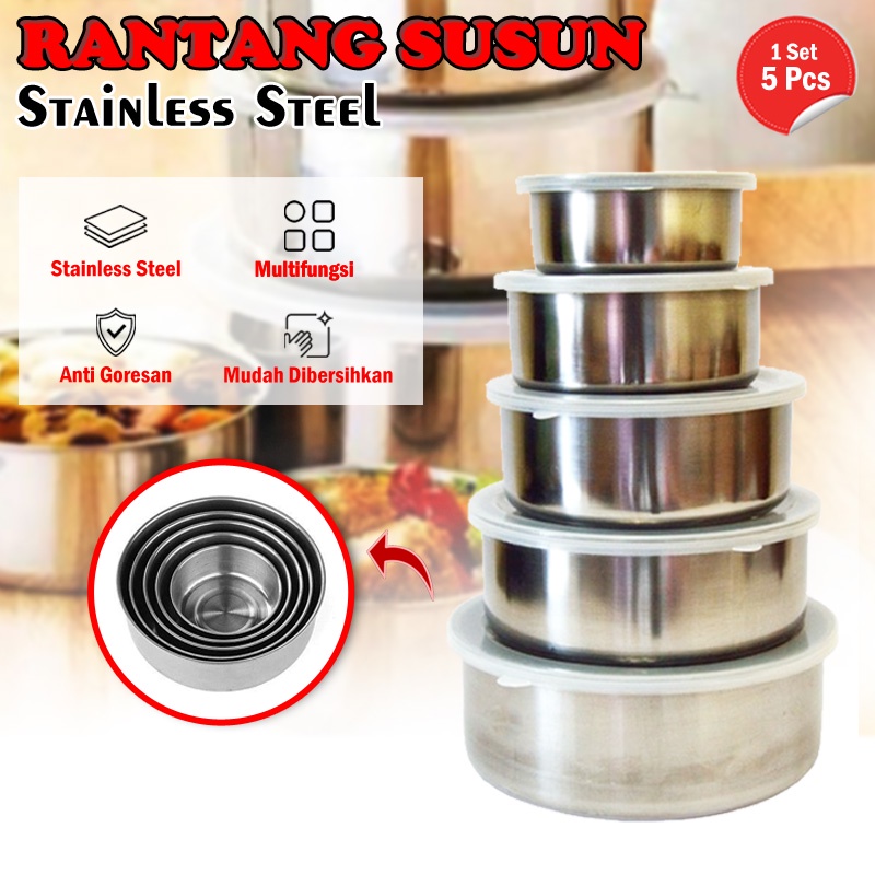 Rantang Susun Stainelss 5 Susun Fresh Box Serbaguna Tempat Makanan Bahan Awet