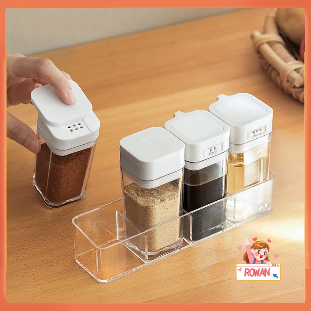 R-FLOWER Botol Bumbu Tipe Dorong Transparan Alat Dapur Seasoning Can Storage Sealing Container Toples Garam Merica