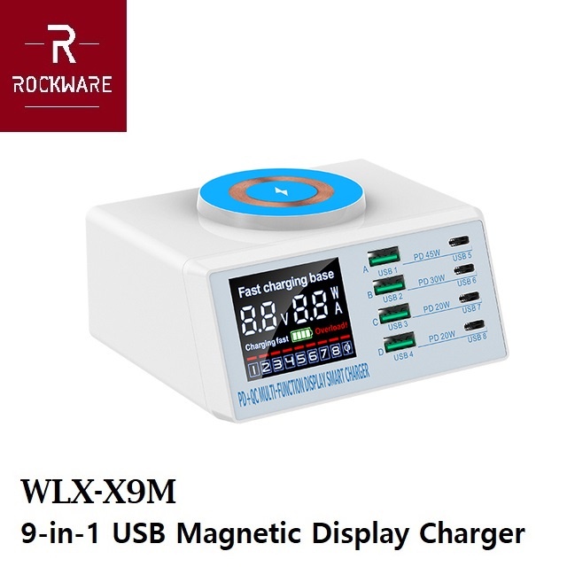 ROCKWARE WLX-X9M - 9-in-1 USB Magnetic Display Charger 110W MAX