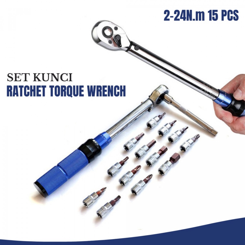 Set Kunci Ratchet Torque Wrench 2-24N.m 15 PCS